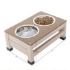 Outdoor fir wood dog house with an open roof ideal for small to medium dogs. With storage box, elevated feeding station with 2 bowls. Weatherproof asp