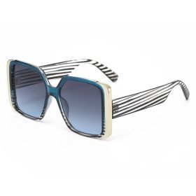 New cross-border fashion big frame retro square sunglasses women's personality outdoor sports street photography men's sunglasses (colour: Blue stripe frame grey blue sheet, size: Wholesale of manufacturers)