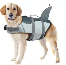 Dog Life Jacket Shark; Dog Lifesaver Vests with Rescue Handle for Small Medium and Large Dogs; Pet Safety Swimsuit Preserver for Swimming Pool Beach B (colour: silver grey, size: M)