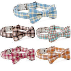 Plaid Dog Collar with Bow Pet Gift Adjustable Soft and Comfy Bowtie Collars for Small Medium Large Dogs (colour: Style 2, size: S 2.0x40cm)