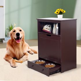 Pet Feeder Station with Storage,Made of MDF and Waterproof Painted,Dog and Cat Feeder Cabinet with Stainless Bowl (Color: Brown)