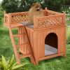 New Style Wood Pet House With Roof Balcony and Bed Shelter