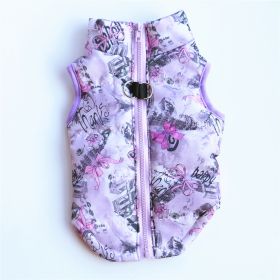 New Dog Clothes Winter Thickened Dog Cotton-padded Jacket Waistcoat Vest Down Silk Cotton Traction Buckle (Option: Purple Bow-S)