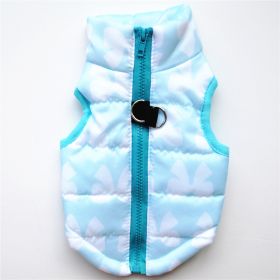 New Dog Clothes Winter Thickened Dog Cotton-padded Jacket Waistcoat Vest Down Silk Cotton Traction Buckle (Option: Blue Bow-M)